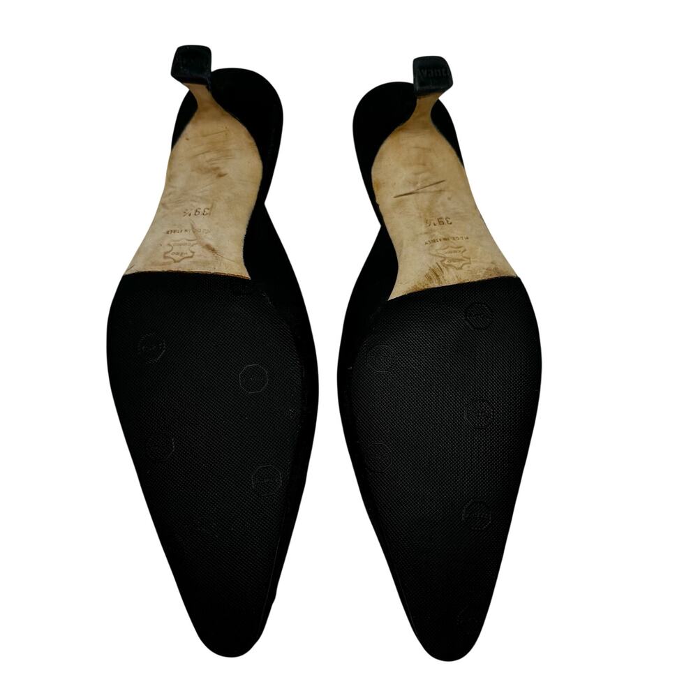 Vintage Manolo Blahnik Black Silk Feather Embroidered Kitten Heel Mules EU 39.5 - Picture 6 of 9